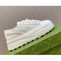 Top Quality Gucci Tennis 1977 GG Embroidered Canvas Low-top Platform Sneakers 5cm White 605003