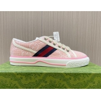 Good Quality Gucci Tennis 1977 Low-top Sneakers in GG Embroidered Crochet Cotton Light Pink 05012