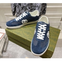 Popular Style Gucci Interlocking G Sneakers in Suede and Mesh Dark Blue 605017