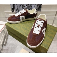 Low Price Gucci Interlocking G Sneakers in Suede and Mesh Brown 605018