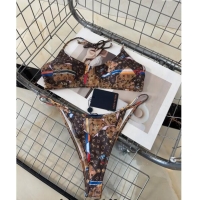 Luxurious Louis Vuitton Two Pieces Printed Swimwear 0618 Brown 2024