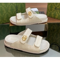 Best Quality Gucci Straw Effect Flat Slides Sandal with Strap and GG White 05024