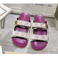 Most Popular Gucci Strass GG Canvas Flat Slides Sandal with Strap Purple 05025