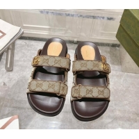 Trendy Design Gucci GG Canvas Flat Slides Sandal with Strap Beige/Brown 05026