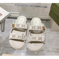 Best Price Gucci Strass GG Canvas Flat Slides Sandal with Strap White 05028