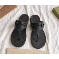 Best Product Gucci Rubber Flat Thong Slide Sandals with Horsebit Black 505045