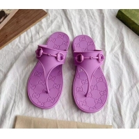 Stylish Gucci Rubber Flat Thong Slide Sandals with Horsebit Purple 05047