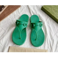 Low Price Gucci Rubber Flat Thong Slide Sandals with Horsebit Green 605048