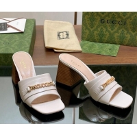 Good Quality Gucci Signoria Heel Slide Sandals 7.5cm with Chain White 05056