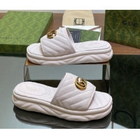 Stylish Gucci Chevron Leather Platform Slides Sandal 3.5cm with Double G White 05061