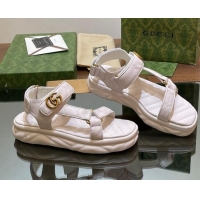 Pretty Style Gucci Chevron Leather Platform Sandals 3.5cm with Double G White 605064