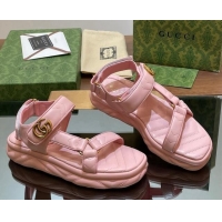 Top Grade Gucci Chevron Leather Platform Sandals 3.5cm with Double G Light Pink 05065