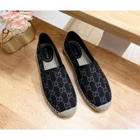 Good Quality Gucci GG Denim Espadrilles Flat Black 05066