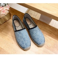 Good Product Gucci GG Denim Espadrilles Flat Light Blue 605067