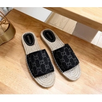 Best Grade Gucci GG Denim Espadrille Flat Slides Sandal Black 05068