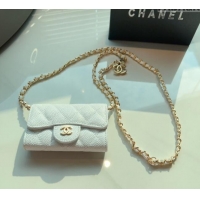 Luxury Cheap Chanel Grained Calfskin Flap Card Holder with Chain CH0510 White 2024