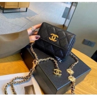 Sumptuous Chanel Grained Calfskin Chain Mini Belt Bag with Lion Charm 0510 Black 2024