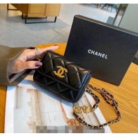 Top Design Chanel Lambskin Chain Mini Belt Bag with Lion Charm C0510 Black 2024