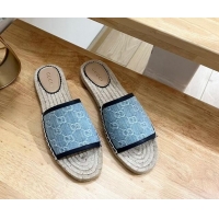 Top Grade Gucci GG Denim Espadrille Flat Slides Sandal Light Blue 05069