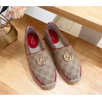 Durable Gucci Quilted Denim Espadrilles Flat with GG Beige/Red 05070