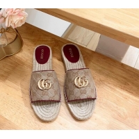 Grade Quality Gucci Quilted Canvas Espadrille Flat Slides Sandal with GG Beige/Red 05074