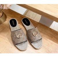 Purchase Gucci Quilted Canvas Espadrille Flat Slides Sandal with GG Beige/Black 05077