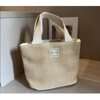 Unique Grade Chanel Straw Basket bag with Framed CC 0513 White 2024