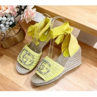 Best Product Gucci Strass Interlocking G Espadrille Wedge Sandals with Ankle Tie Lime Green 605100