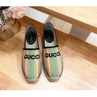 Unique Style Gucci Jute Espadrilles Flat with Green and Yellow Stripes 605107