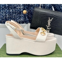 Purchase Gucci Horsebit Leather Platform Sandals 7.5cm White 605113