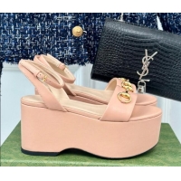 Grade Quality Gucci Horsebit Leather Platform Sandals 7.5cm Nude Pink 605118