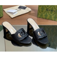 Most Popular Gucci Cutout Interlocking G Heel Slide Sandals 5.5cm Black 605121