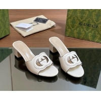 Classic Hot Gucci Cutout Interlocking G Heel Slide Sandals 5.5cm White 605122