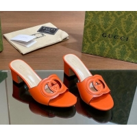 Good Quality Gucci Cutout Interlocking G Heel Slide Sandals 5.5cm Orange 605124