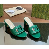 Stylish Gucci Cutout Interlocking G Heel Slide Sandals 5.5cm Green 605125