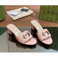 Top Design Gucci Cutout Interlocking G Heel Slide Sandals 5.5cm Light Pink 605127