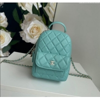 Grade Design Chanel Grained Calfskin Mini Backpack Bag with Chain AP3573 Green 2024