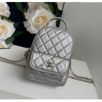 New Design Chanel Grained Calfskin Mini Backpack Bag with Chain AP3573 Silver 2024