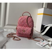 Top Grade Chanel Tweed Mini Backpack Bag with Chain AP3573 Pink 2024