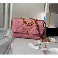 Famous Brand Chanel 19 Bag Tweed Large Flap Bag AS1161 Pink 2024