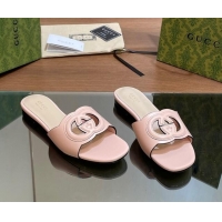 Classic Hot Gucci Cutout Interlocking G Flat Slides Sandals Light Pink 605132