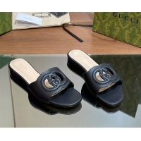 Good Quality Gucci Cutout Interlocking G Flat Slides Sandals Black 605133