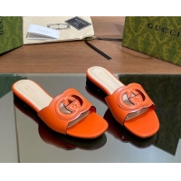 Top Grade Gucci Cutout Interlocking G Flat Slides Sandals Orange 605135