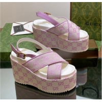 Best Product Gucci GG Denim Platform Wedge Sandals 12cm Purple 605142