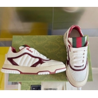 Most Popular Gucci Re-Web Sneakers in Patchwork Leather White/Dark Burgundy 605146