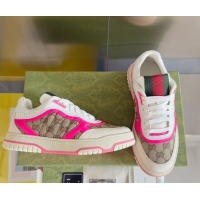 Good Quality Gucci Re-Web Sneakers in Leather and GG Canvas White/Fluorescent Pink 605148