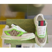 Classic Hot Gucci Re-Web Sneakers in Leather and GG Canvas White/Fluorescent Green 605149