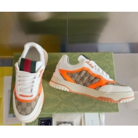 Good Product Gucci Re-Web Sneakers in Leather and GG Canvas White/Fluorescent Orange 605150