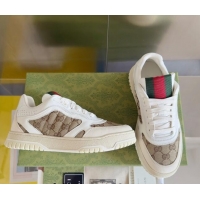 Top Grade Gucci Re-Web Sneakers in Leather and GG Canvas White/Beige 605151