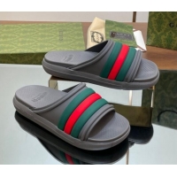 Cheap Price Gucci Men's Rubber Web Flat Slides Sandal Grey 605162